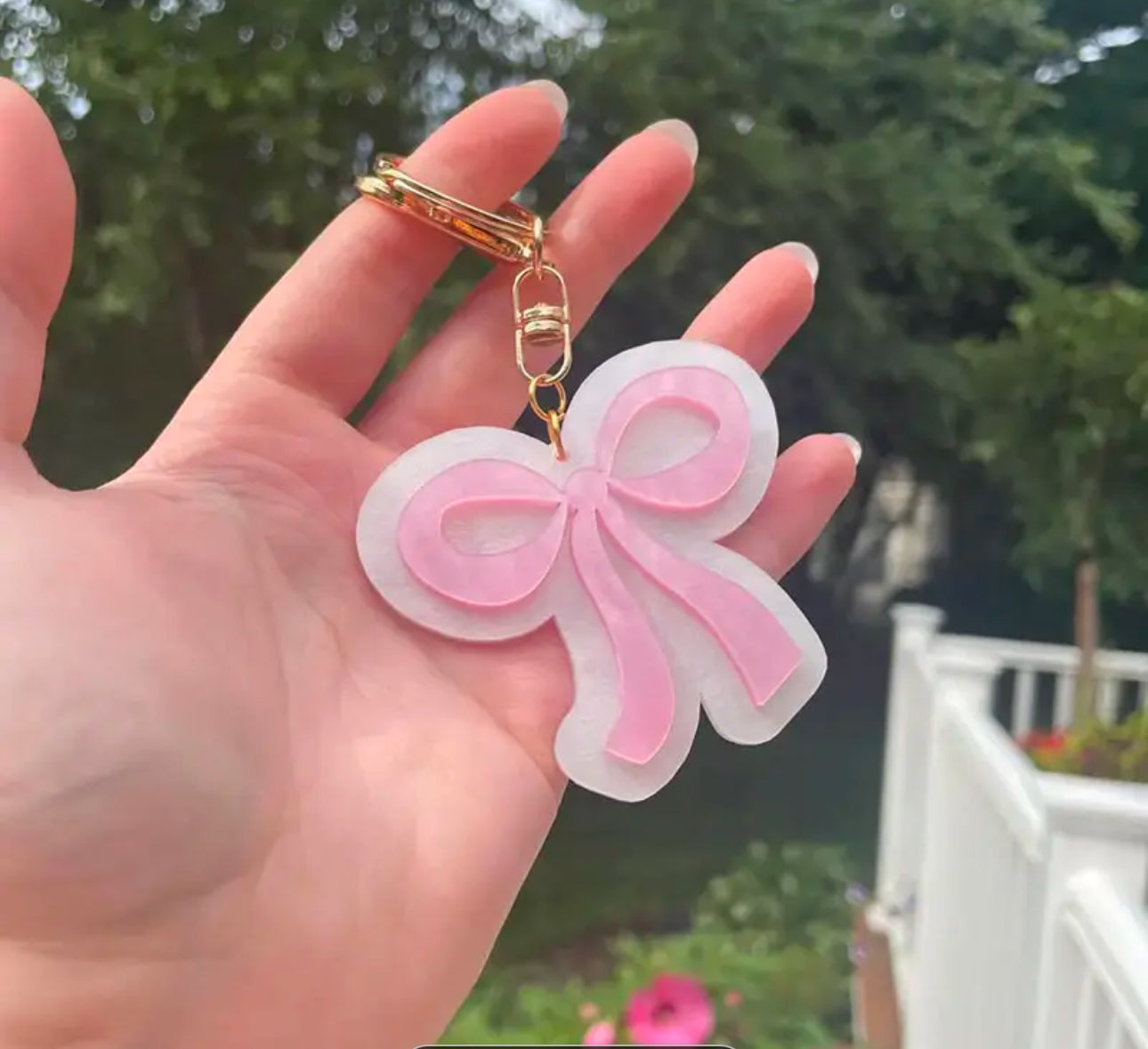Pink White Bow Keychain