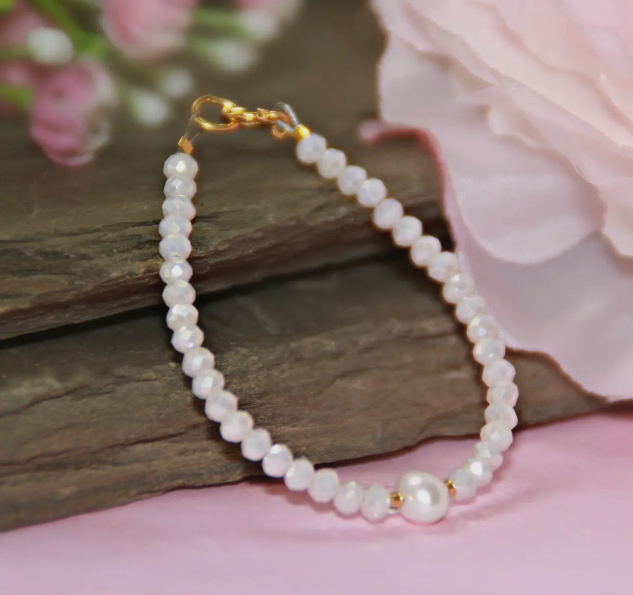 Opaque Pink and Pearl Infant Bracelet