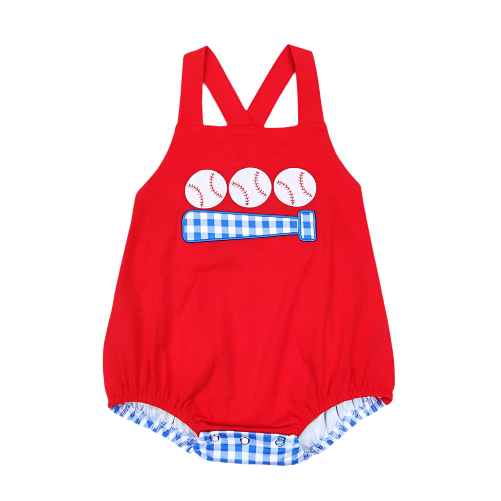 Blue Red Baseball Romper