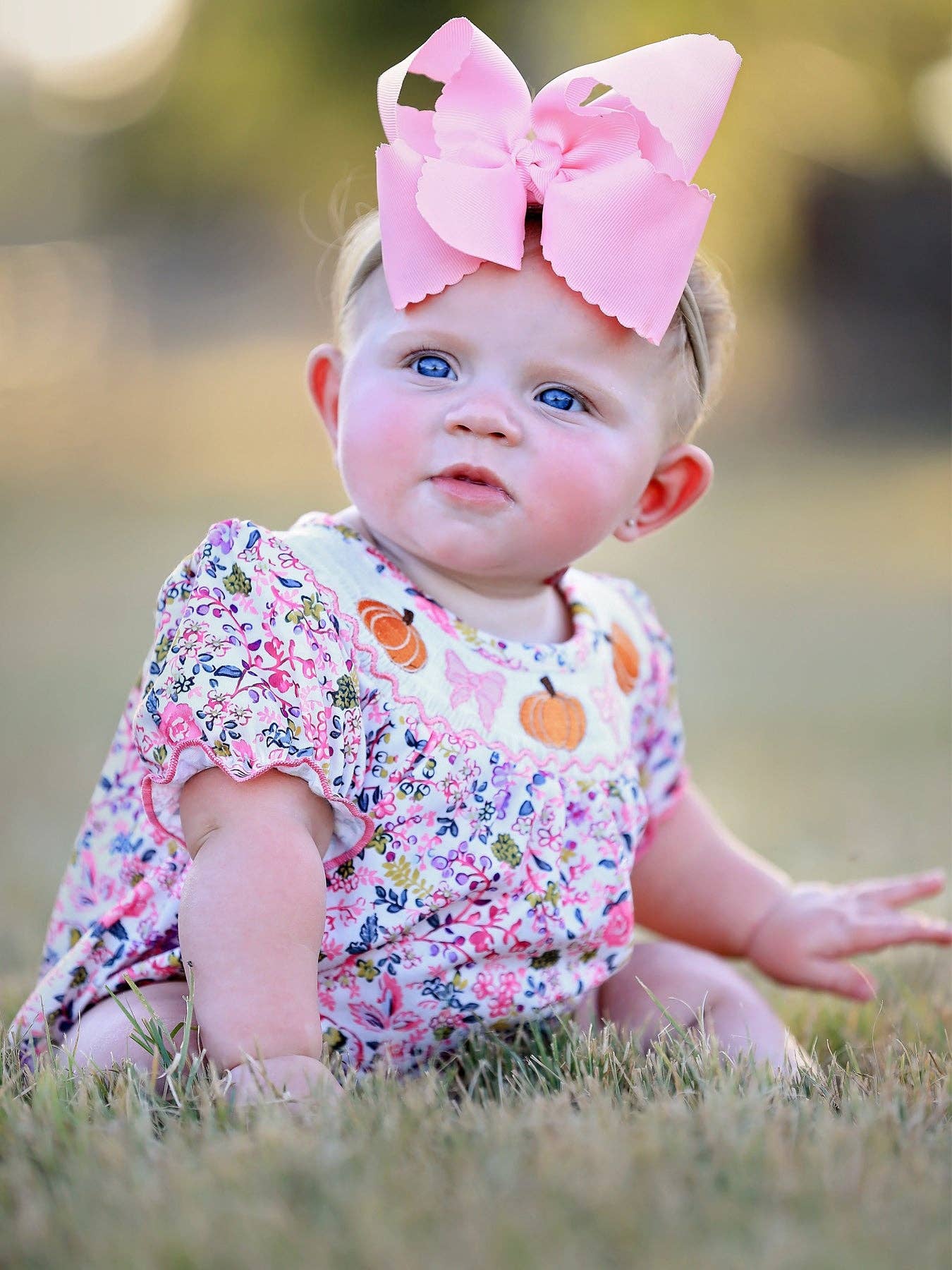 Pumpkin Floral Smocking Romper