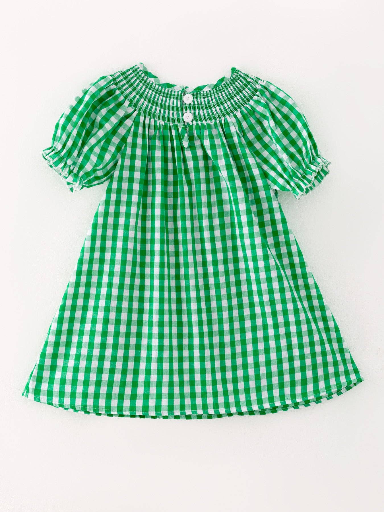 Santa Claus Smocking Green Plaid Embroidery Dress