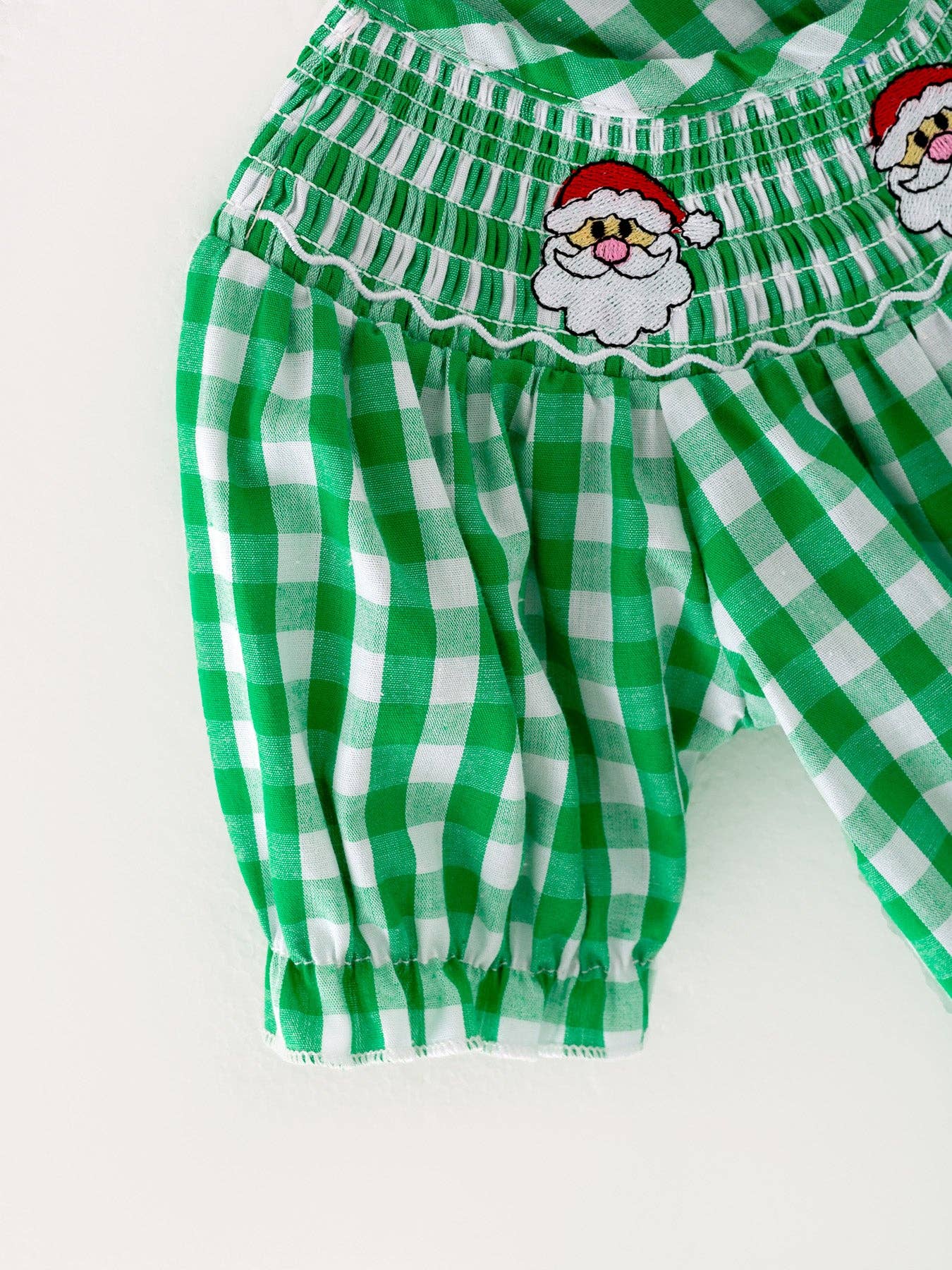 Santa Claus Smocking Green Plaid Romper