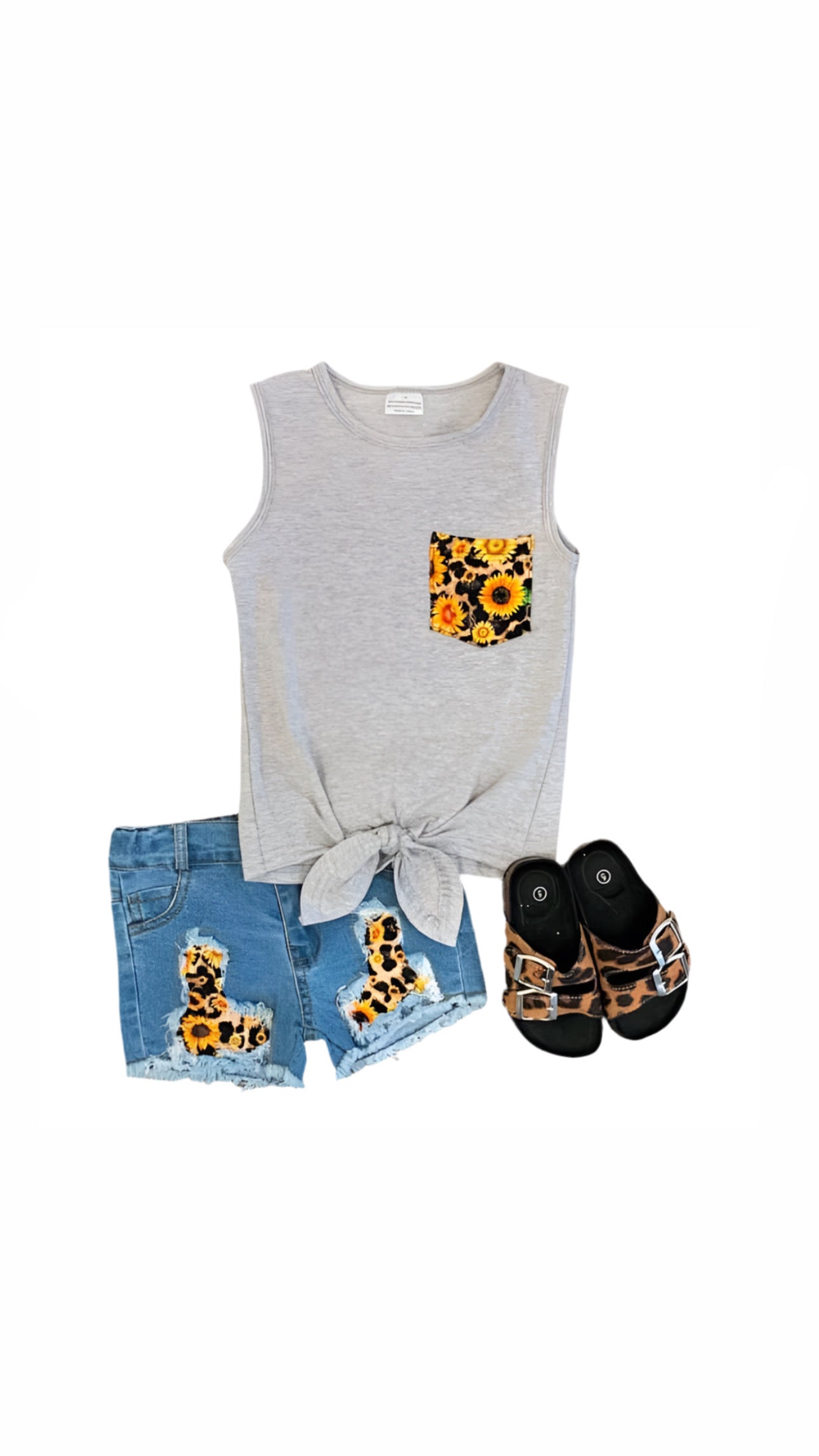 Cheetah Sunflower Denim Short Set