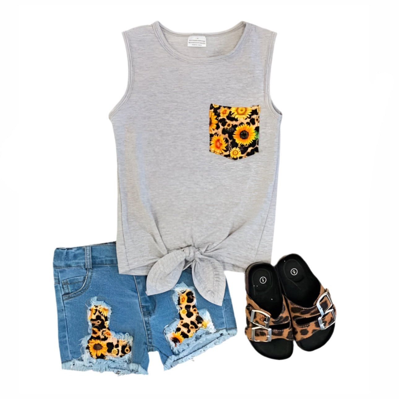 Cheetah Sunflower Denim Short Set