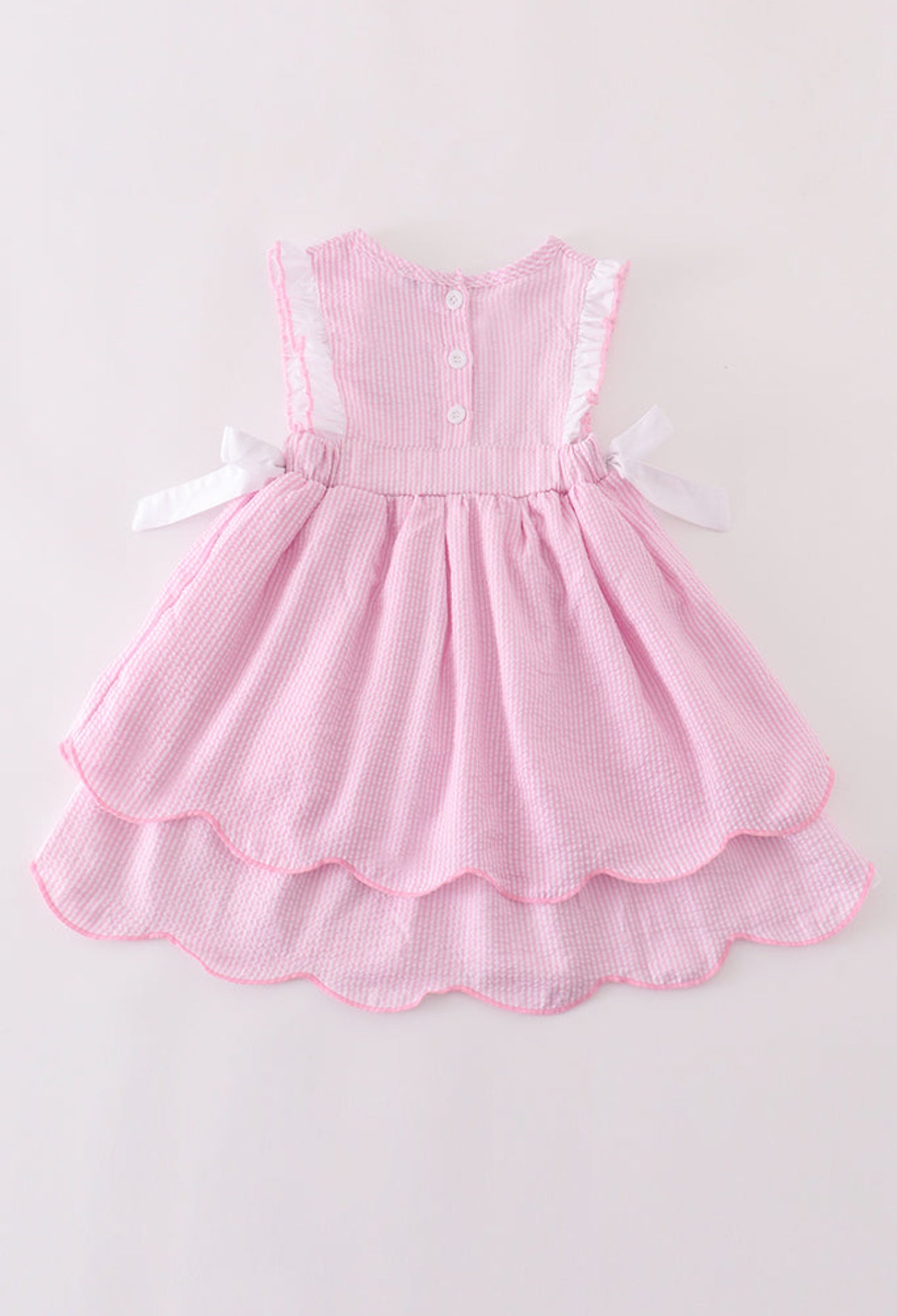Pink Pumpkin Seersucker Scallop Dress