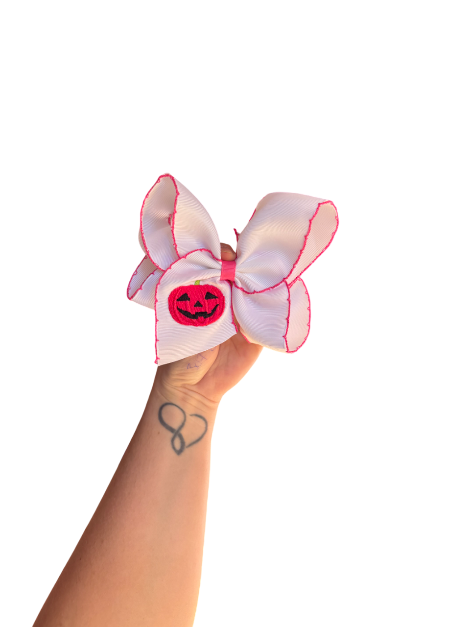 Pink Pumpkin Embroidered Hair Bow