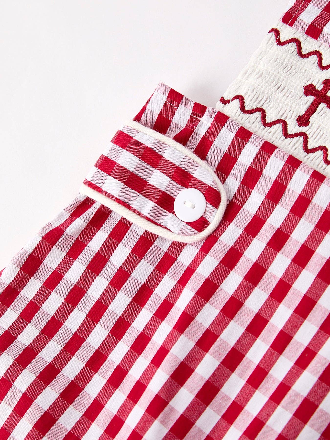 Red Plaid Smocked Cross Romper