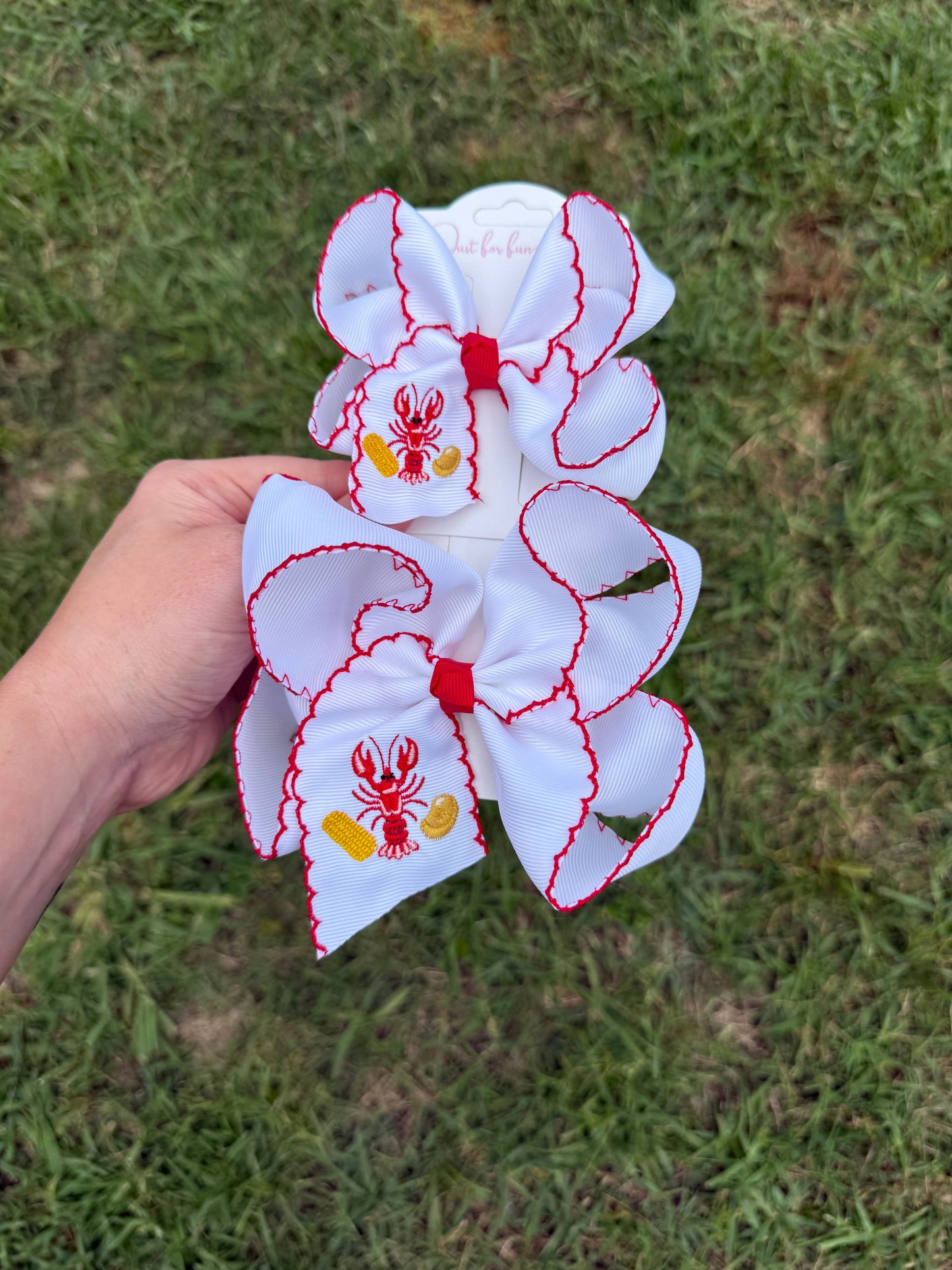 Crawfish Boil Embroidered Hair Bow