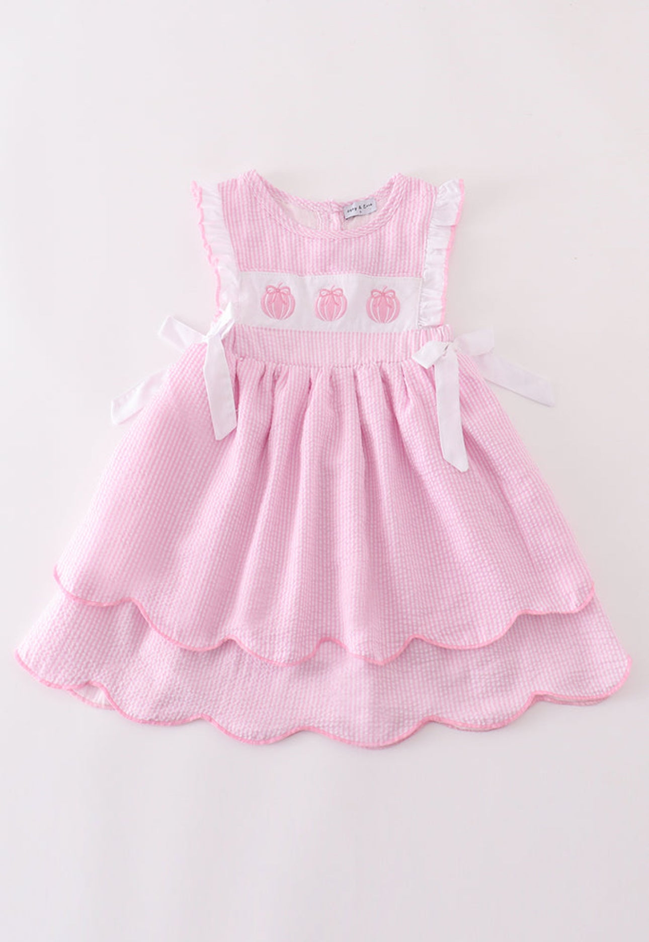 Pink Pumpkin Seersucker Scallop Dress