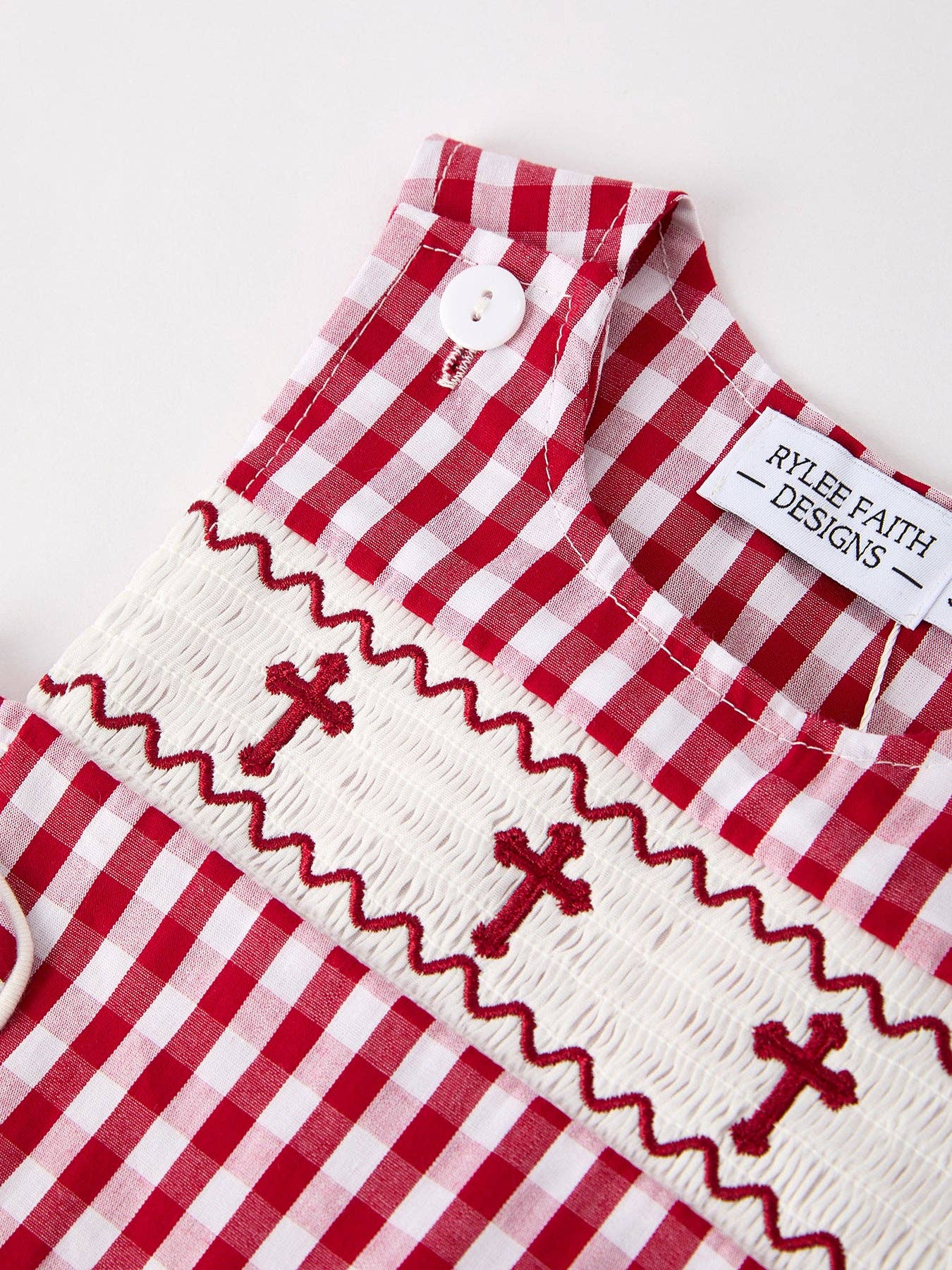Red Plaid Smocked Cross Romper