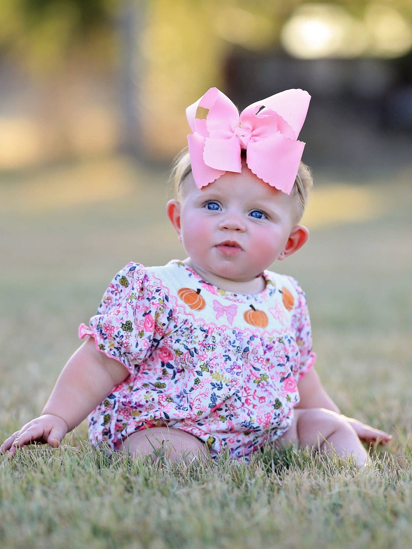 Pumpkin Floral Smocking Romper