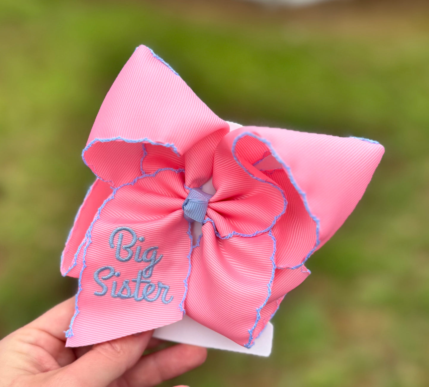 Big Sister Pink Embroidered Hair Bow