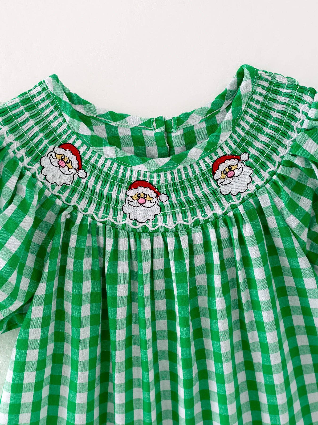 Santa Claus Smocking Green Plaid Embroidery Dress