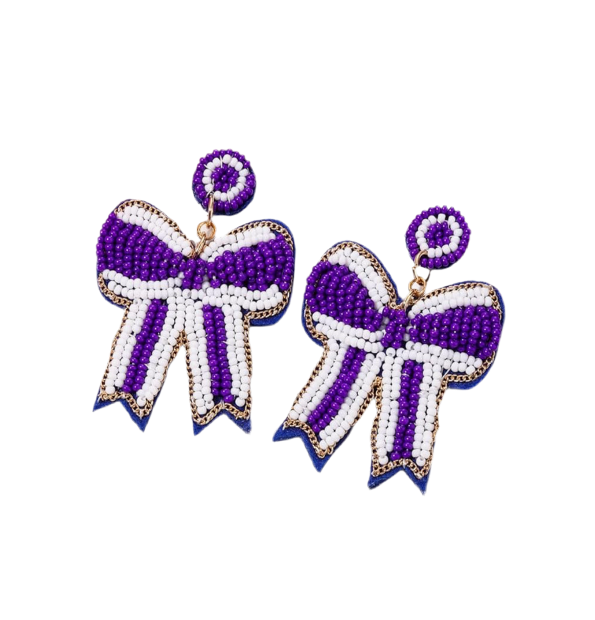 Purple White Beaded Bow Earrings