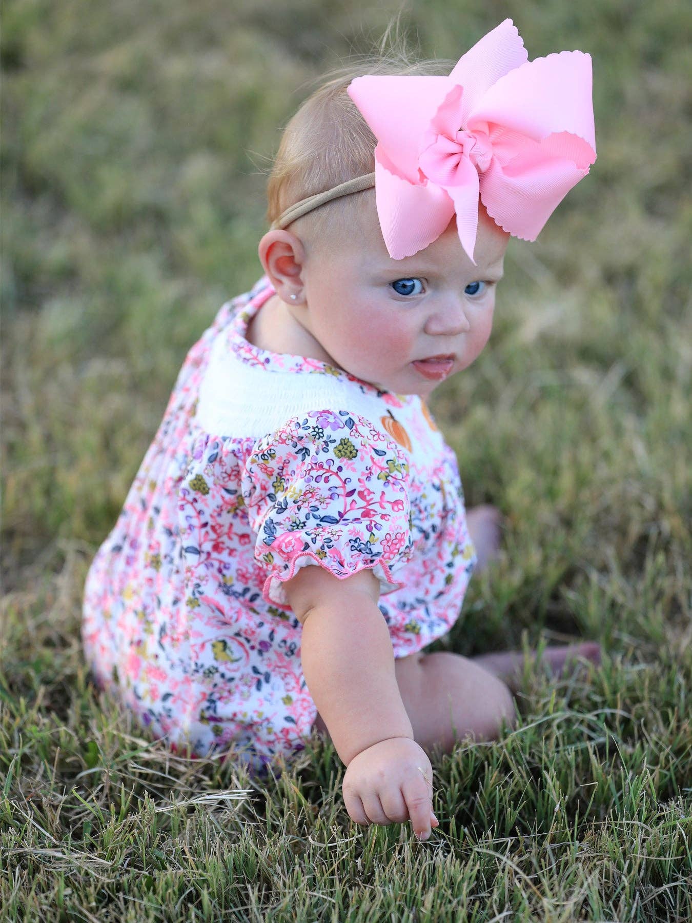 Pumpkin Floral Smocking Romper