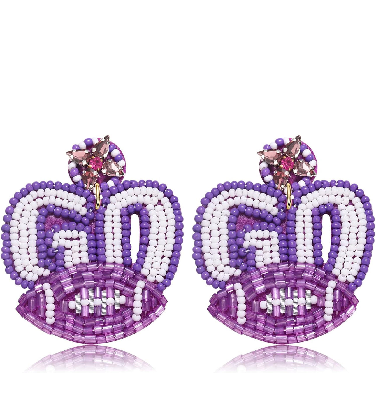Purple Beaded Football Earrings