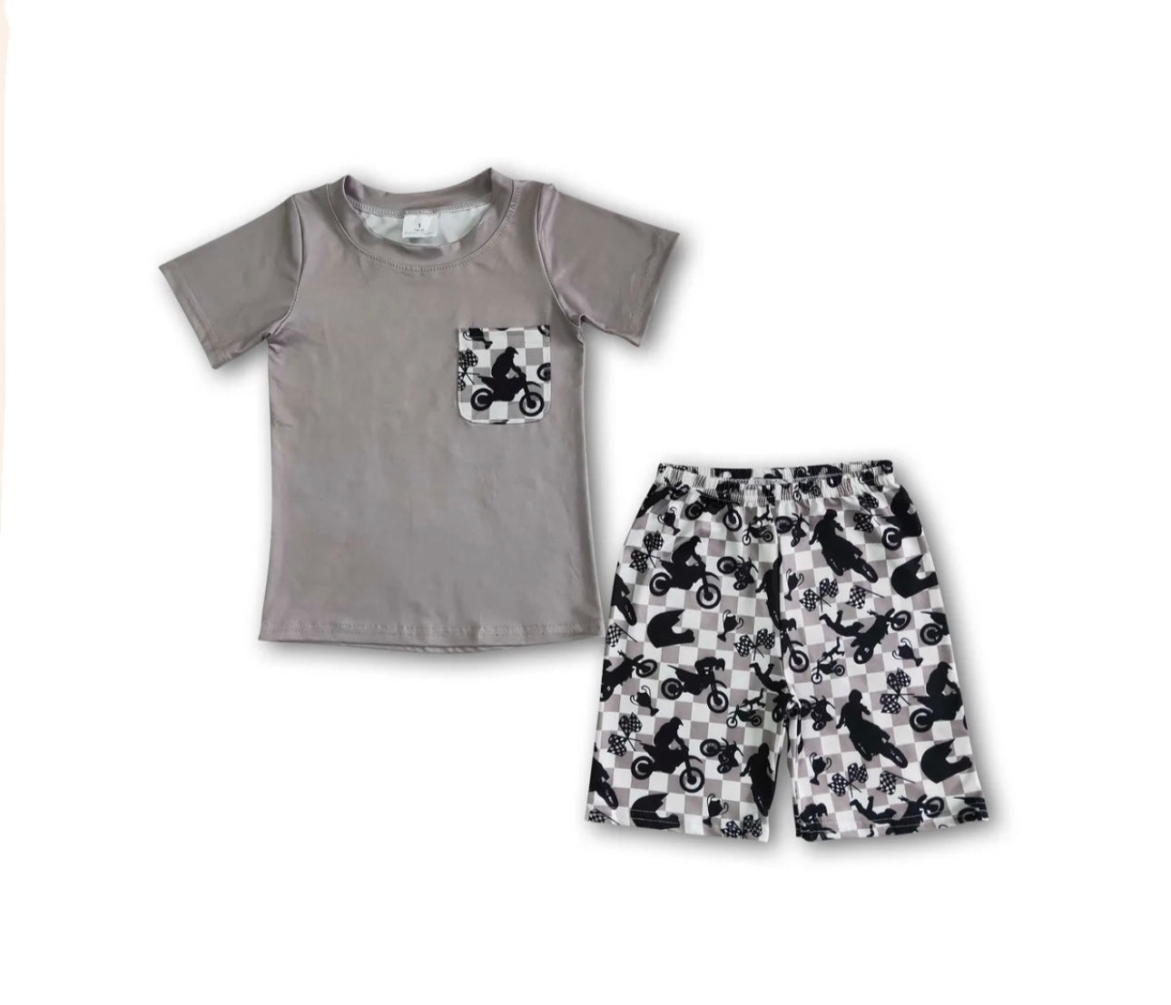 Grey Motorcycle Boy Short Set