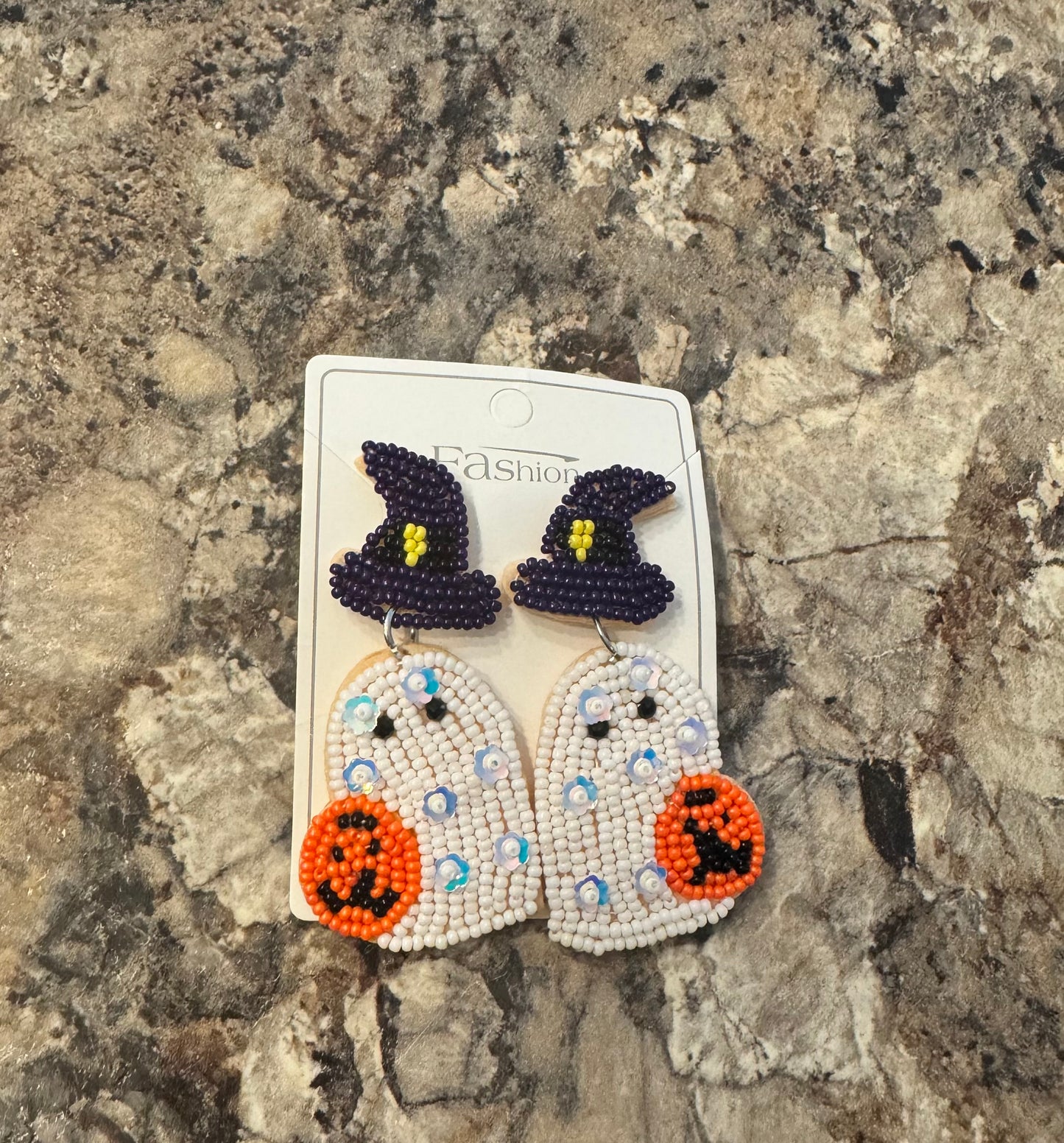 Beaded Ghost Pumpkin Earring