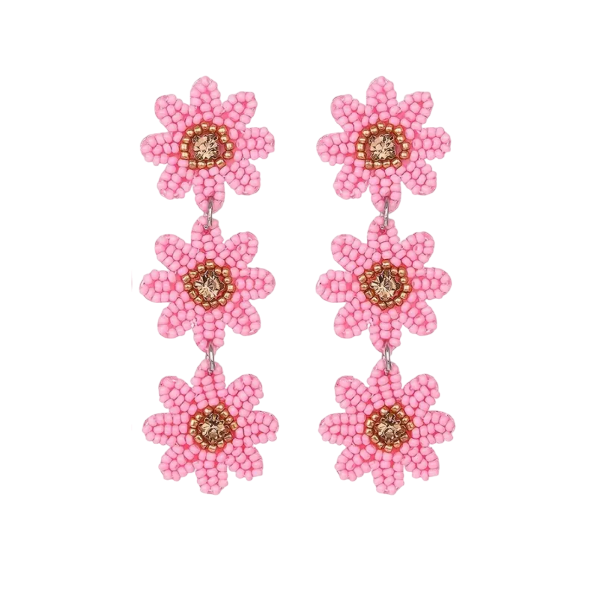 Pink Flower Beaded Earrings