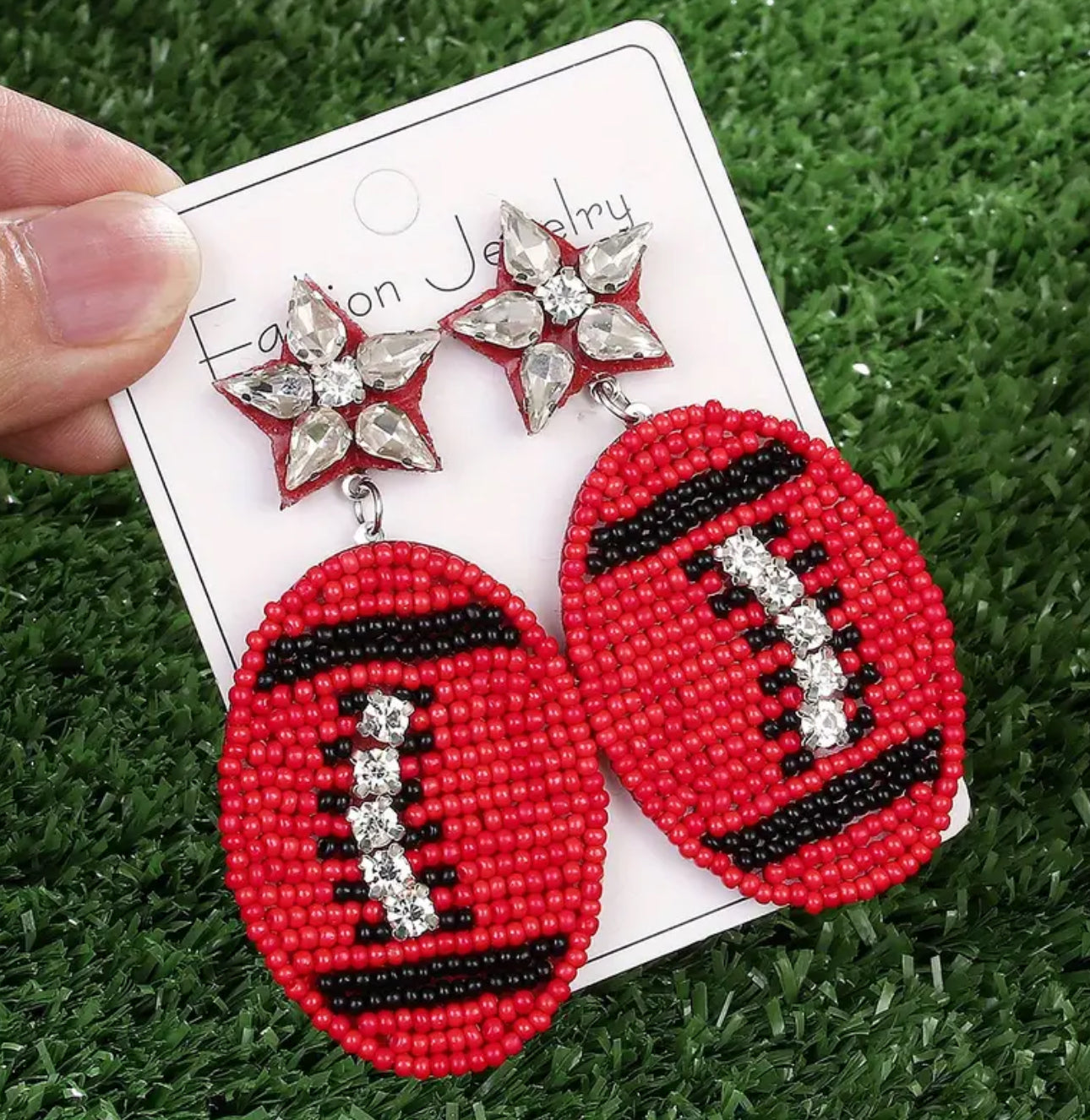 Red Black Football Earrings