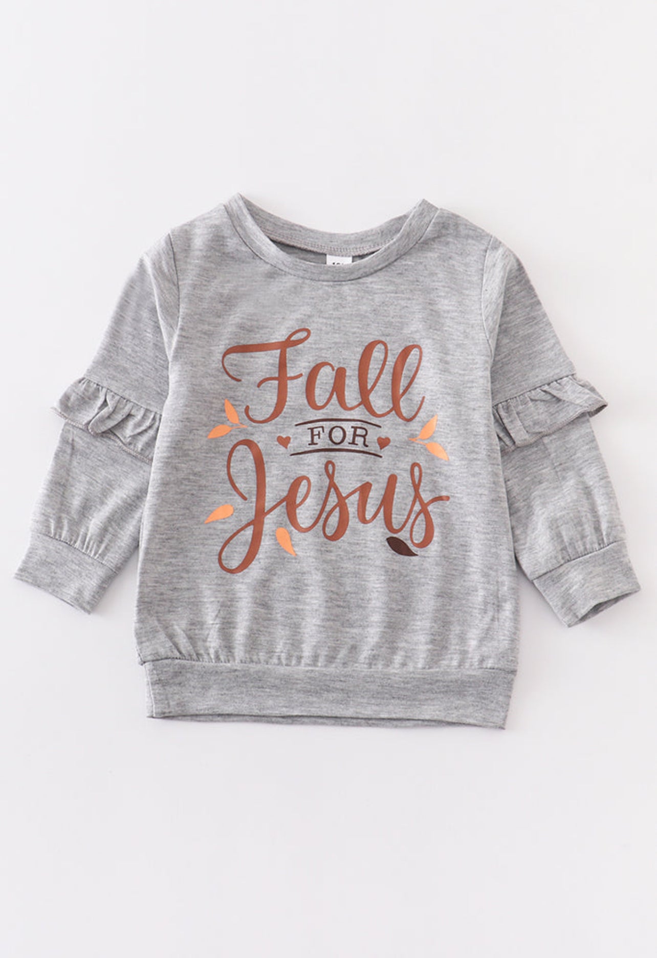 Grey Fall For Jesus Ruffle Top