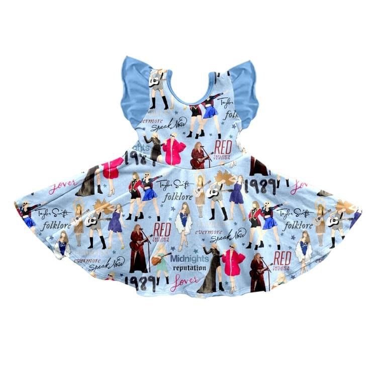 Blue Ruffle Sleeve Taylor Swift Dress Mini Amore Children's Boutique Blue Ruffle Sleeve Taylor Swift Dress Mini Amore Children's Boutique