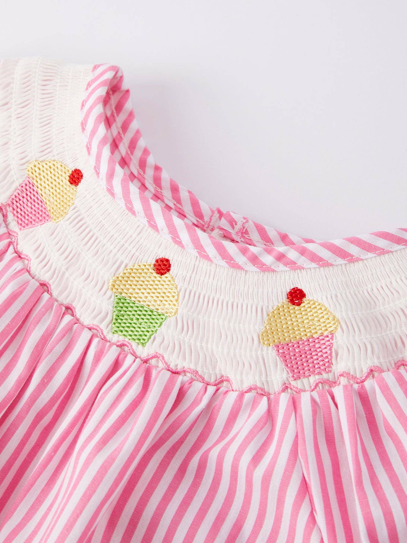 Stripe Cupcake Smocking Pink Romper