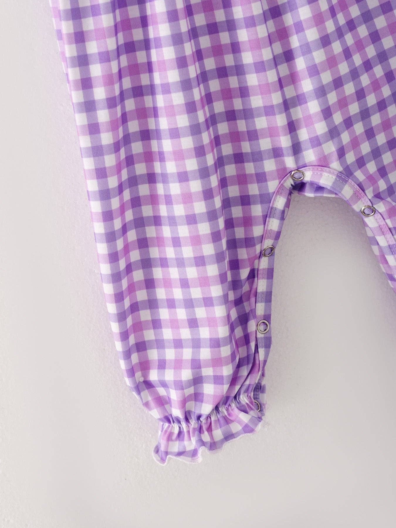 Purple Smocking Ghost Bow Plaid Romper