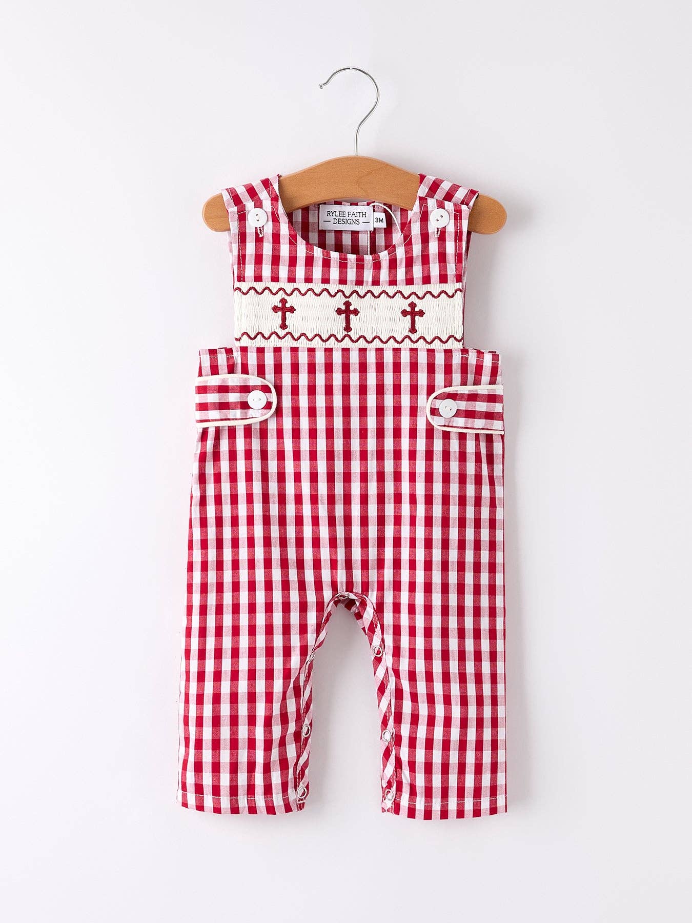 Red Plaid Smocked Cross Romper