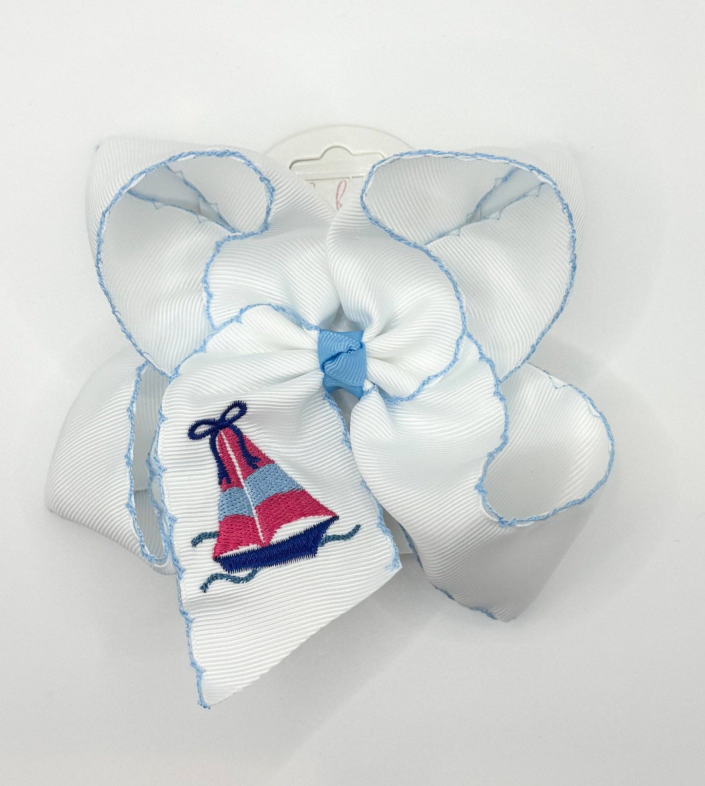 Sailboat Embroidered Hair Bow