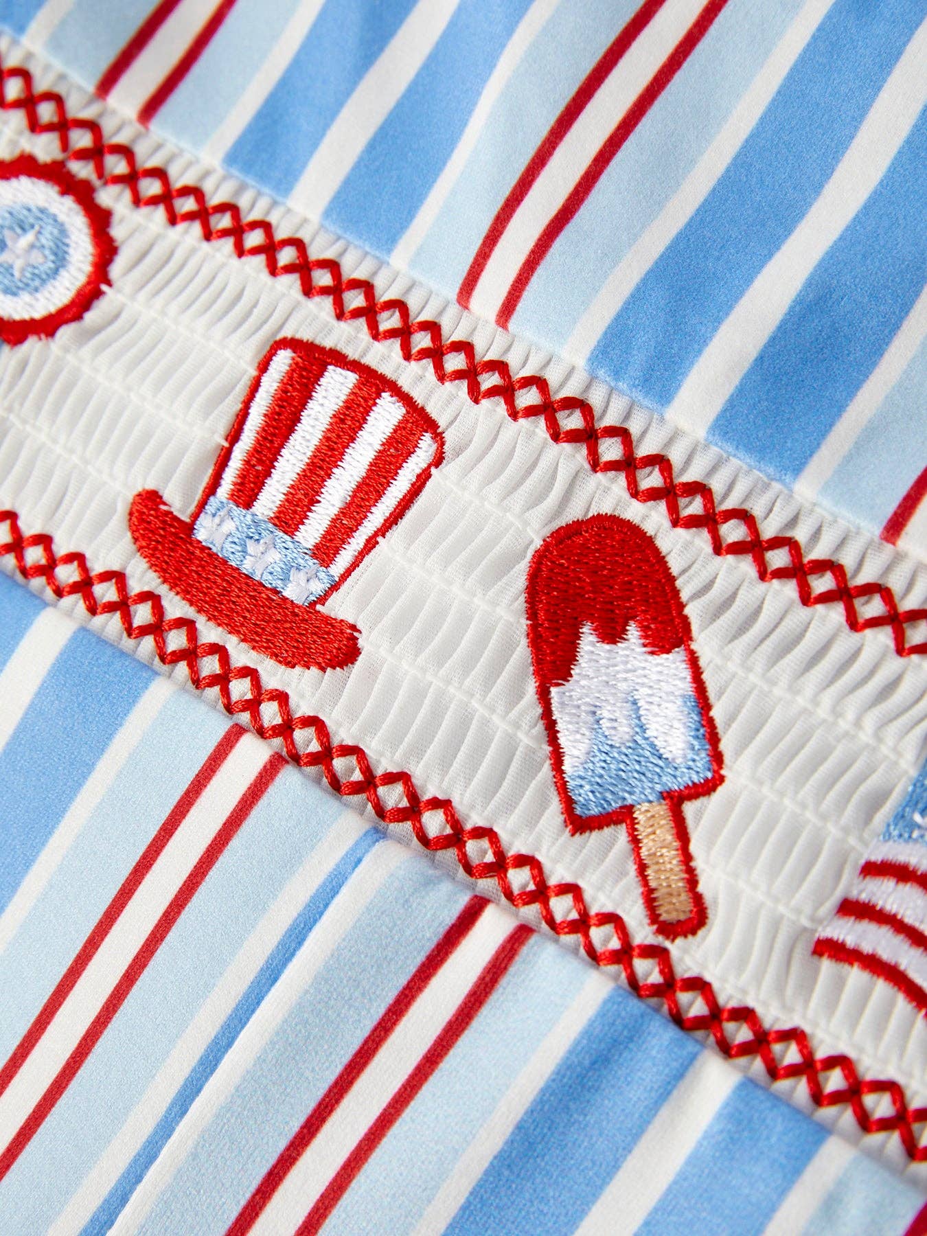 Boys Patriotic Striped Smocking Romper