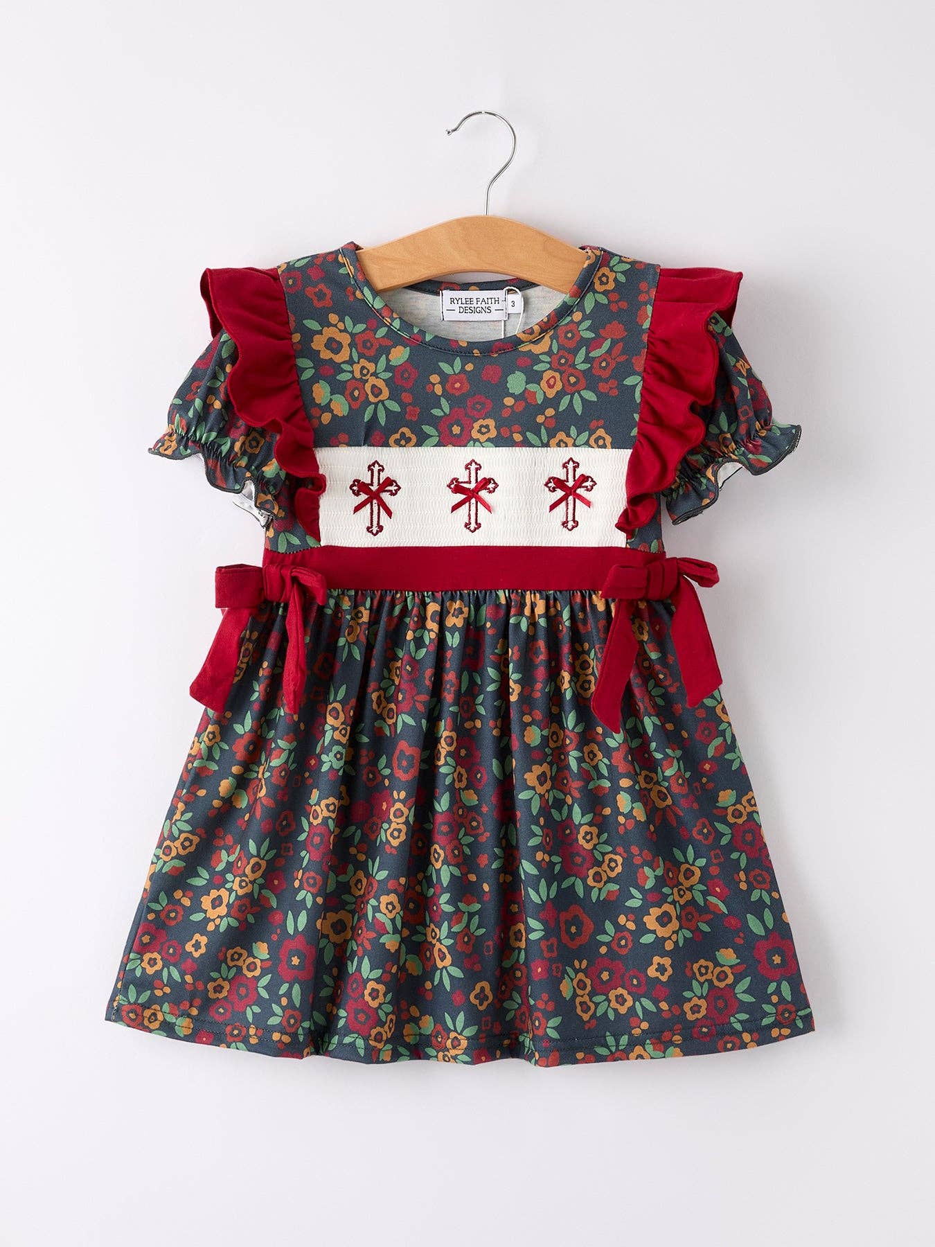 smocked cross dress Vintage Floral Smocked Church Christ Bishop Christening Girl Dress 5