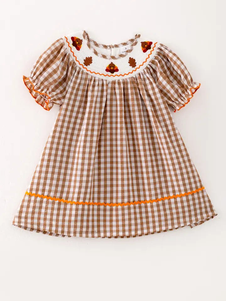 thanksgiving mini dress Thanksgiving Thankful Grateful and Blessed Leopard Plaid Pumpkin Ruffled Long Sleeve Mini Dress for Women(Brown,S) at Amazon Women's Clothing store