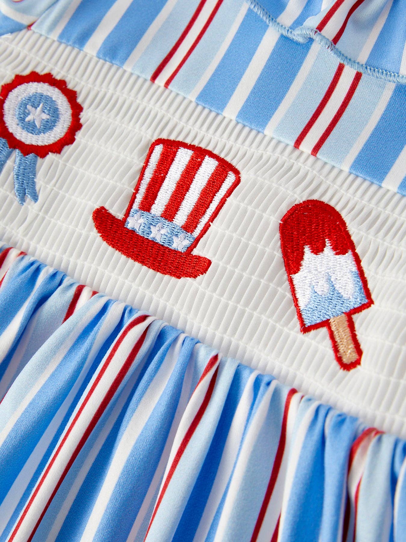 Girls Patriotic Striped Smocking Set