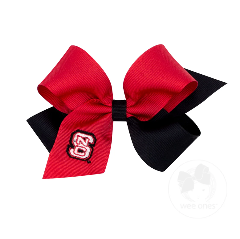 NC State Two-Tone Embroidered Medium Hair Bow