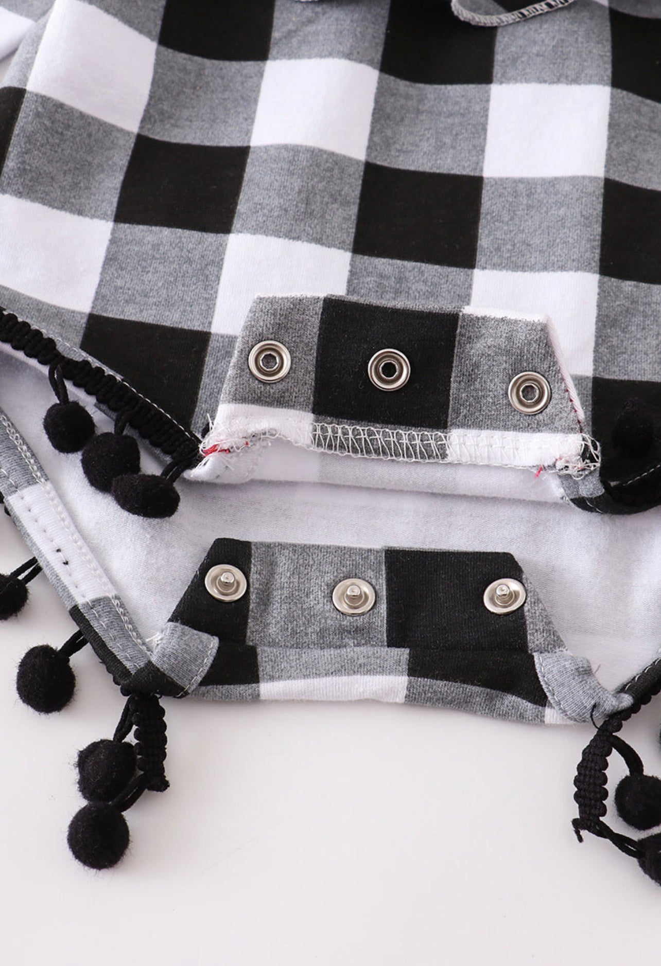 Black Plaid PomPom Romper