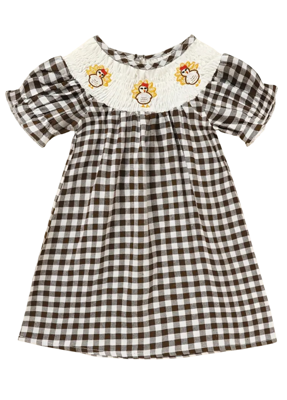 Smocked Turkey Plaid Dress