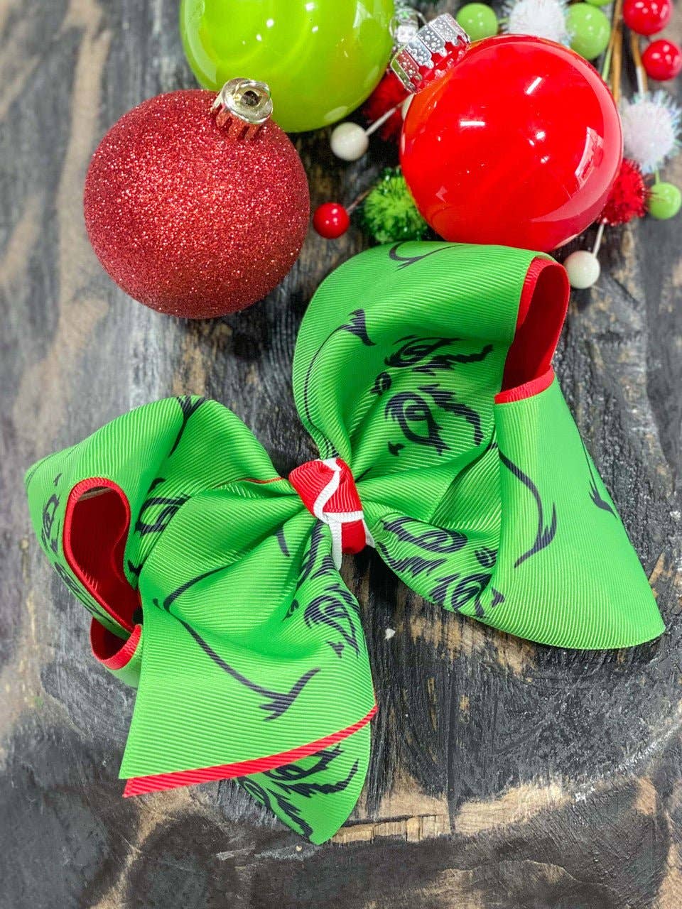 Grinch Face Double Ribbon Bow (Texas Size)