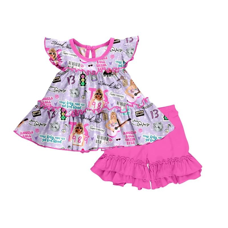 Pink Ruffle Taylor Swift Shorts Set