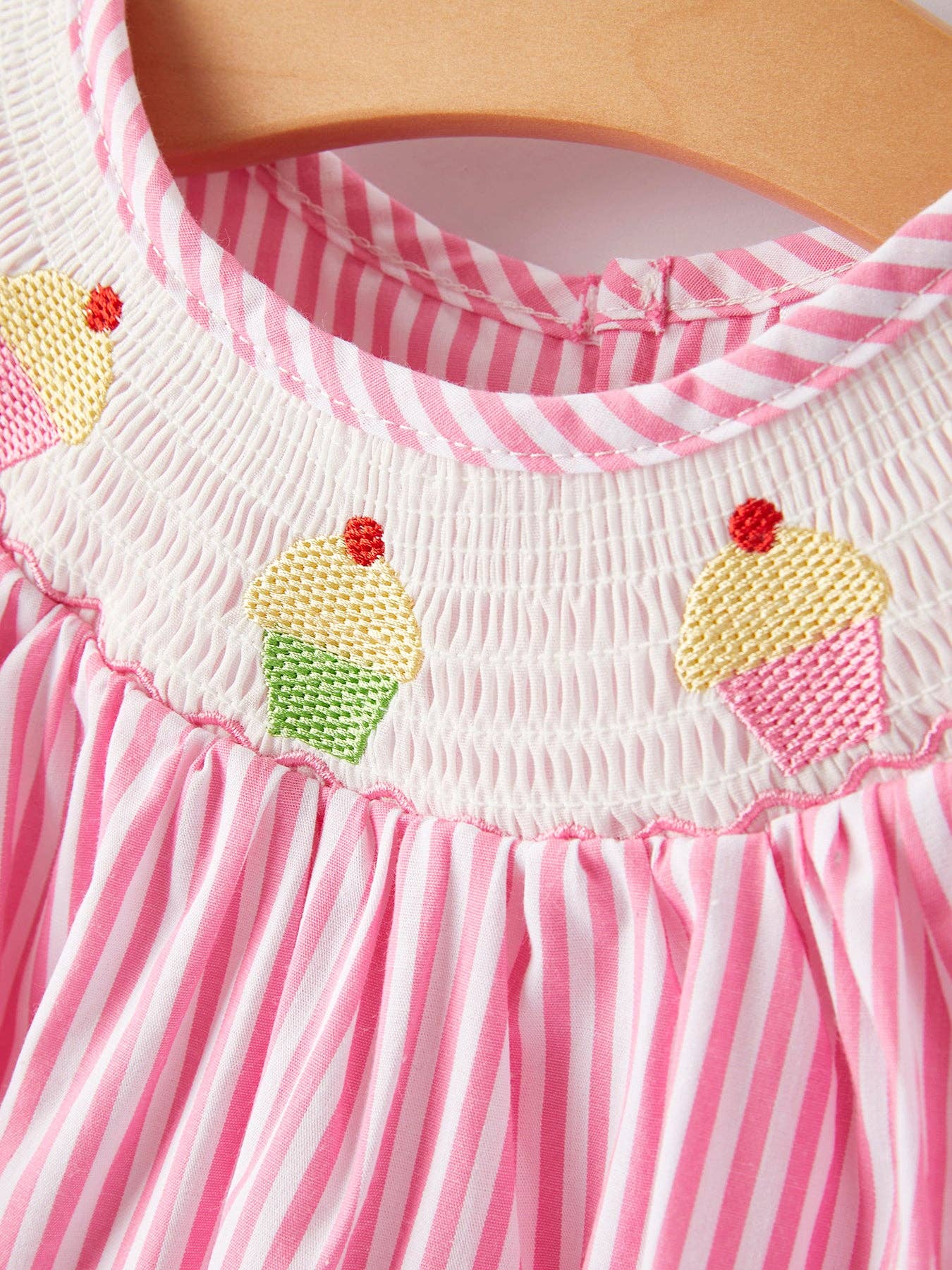 Striped Cupcake Smocking Pink Dress
