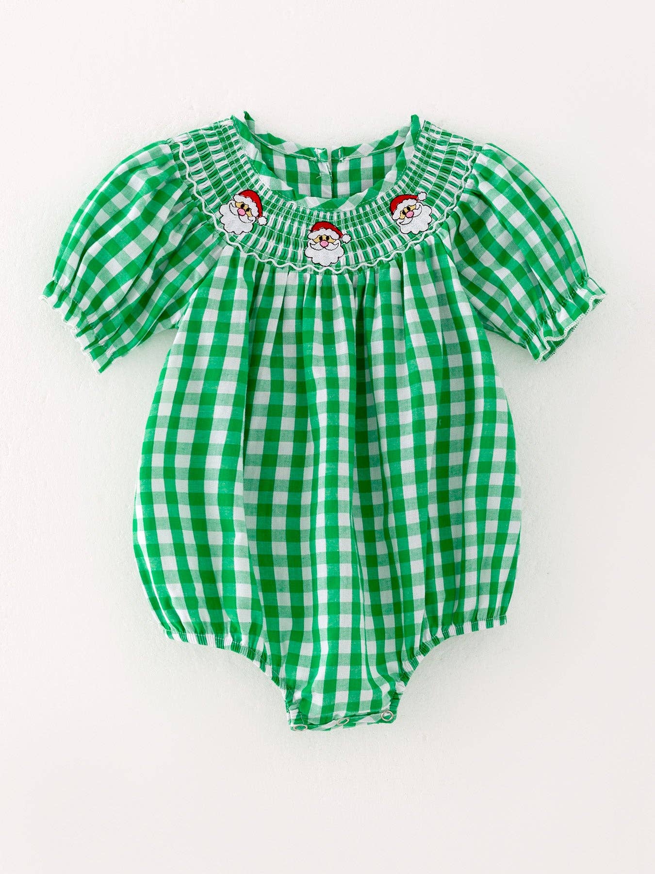 Santa Claus Smocking Green Plaid Romper