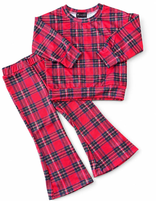 Red Plaid Flare Set