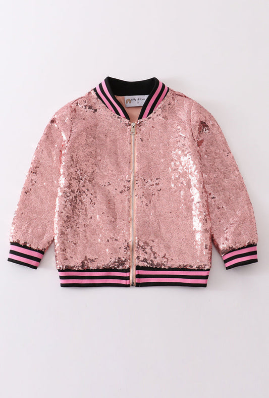 Pink Sequin Bomer Jacket