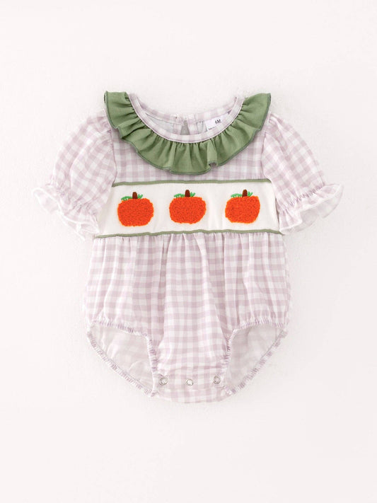 Pumpkin Chenille Plaid Romper