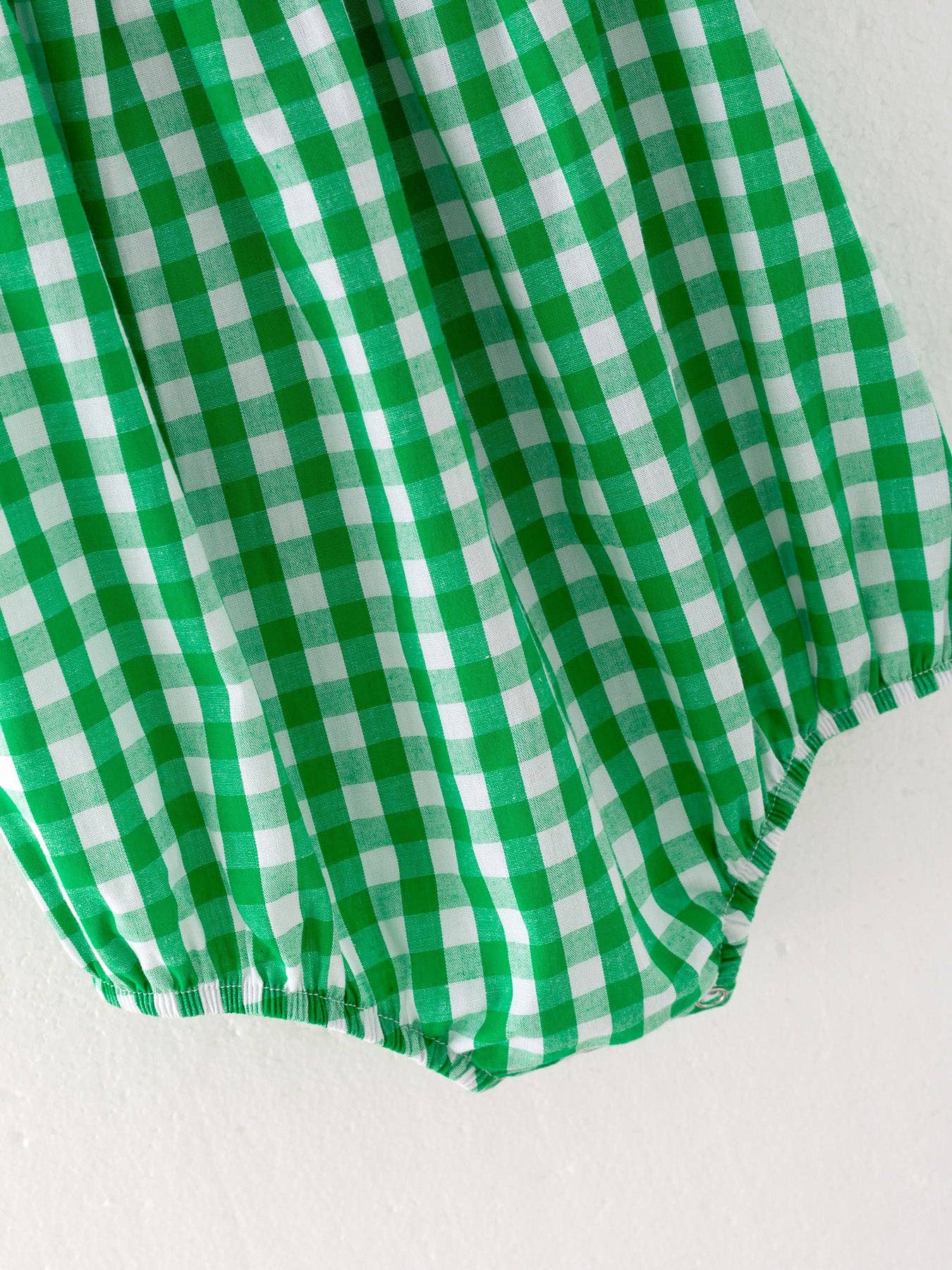 Santa Claus Smocking Green Plaid Romper