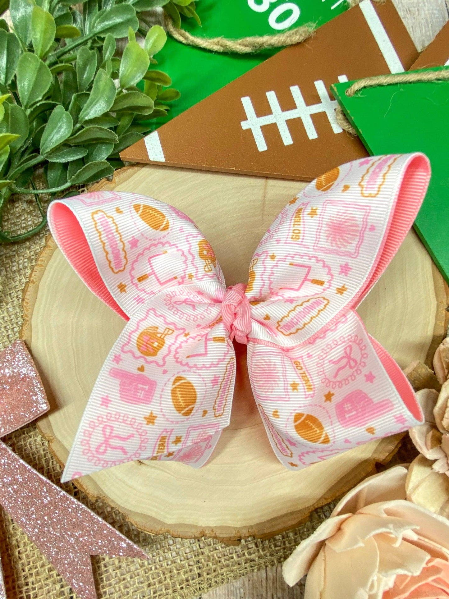 Football Print Pink Bow