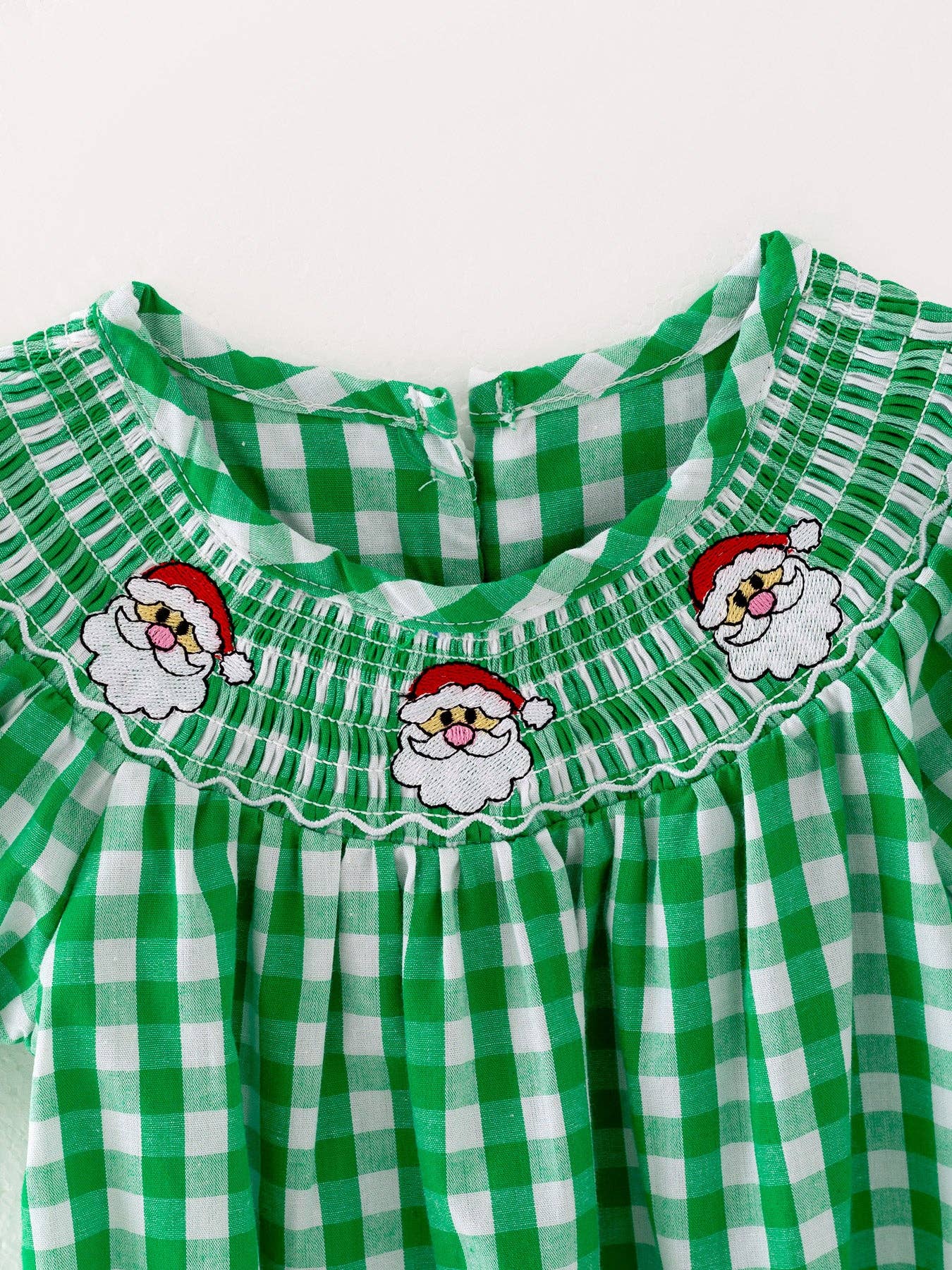 Santa Claus Smocking Green Plaid Romper