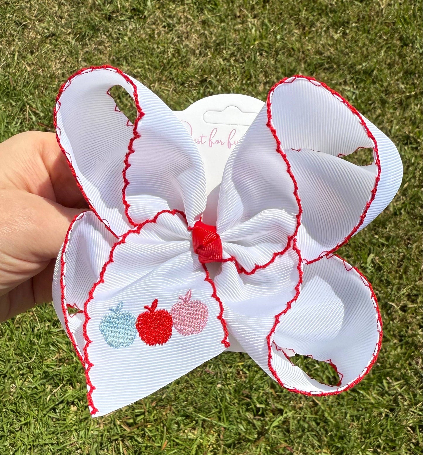 Apple Embroidered Hair Bow