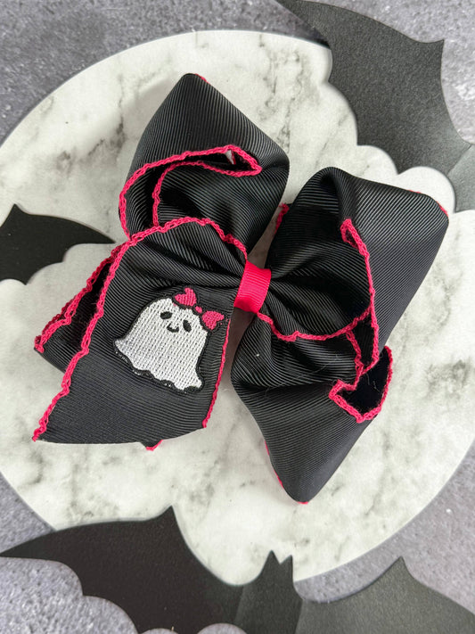 Pink Black Ghost Moonstitch Hair Bow