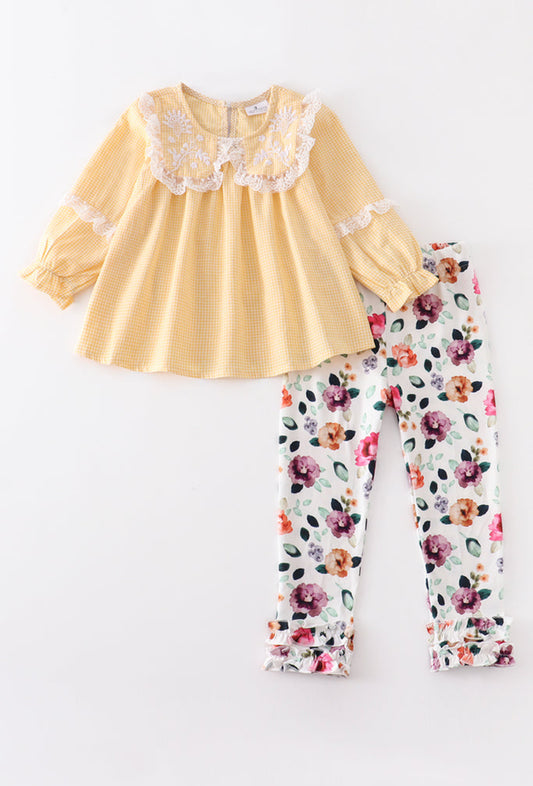 Yellow Floral Ruffle Girl Set